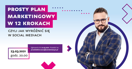 Banner z zaproszeniem do webinarium, informacje, mężczyzna w okularach na zdjęciu (kliknięcie spowoduje powiększenie obrazu)