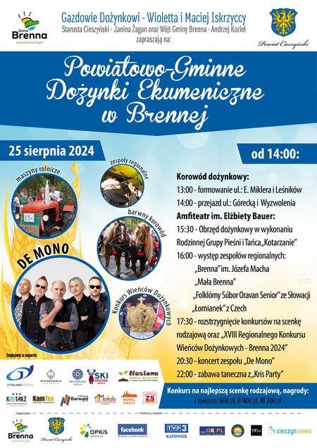 Zapraszamy na Powiatowo-Gminne Dożynki Ekumeniczne w Brennej (kliknięcie spowoduje powiększenie obrazu)