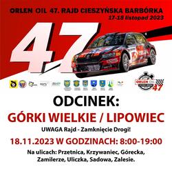 Uwaga utrudnienia - Orlen Oil 47. Rajdu Cieszyńska Barbórka 
