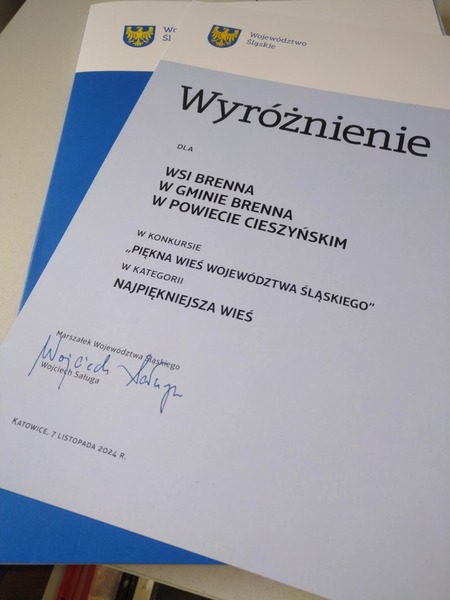 Gmina Brenna wyróżniona jako „Najpiękniejsza Wieś” województwa śląskiego!  (kliknięcie spowoduje powiększenie obrazu)