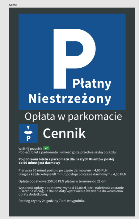 Cennik za parkowanie (kliknięcie spowoduje powiększenie obrazu)