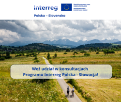 Zaproszenie do konsultacji, ściezka rowerowa, w tle góry i pochmurne niebo