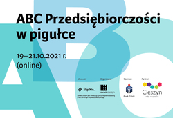 Biało niebieskie litery ABC, informacja o dacie szkolenia 19-21.10.2021 r. (online)
