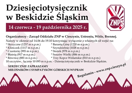 Plakat akcji "Dziesięciotysięcznik w Beskidzie Śląskim". (kliknięcie spowoduje powiększenie obrazu)