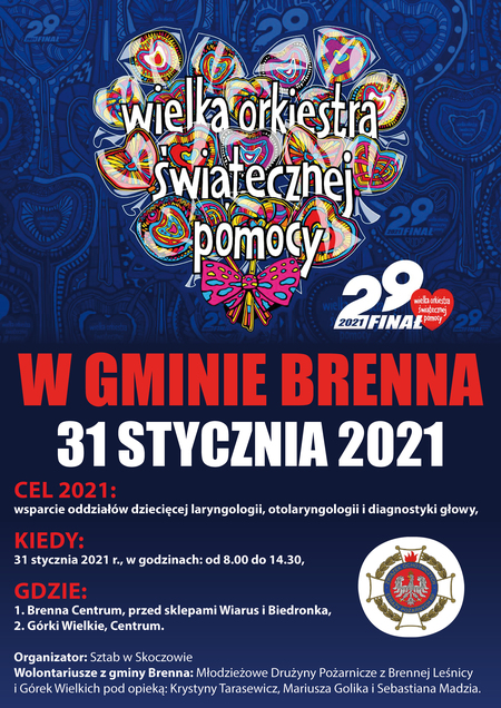 WOŚP w Gminie Brenna! plakat (kliknięcie spowoduje powiększenie obrazu)